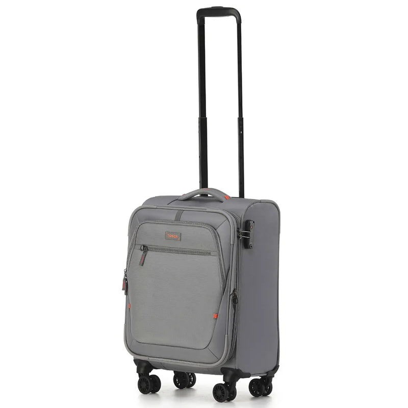 Tosca Luna-Lite 52 cm Front Opening 4-Wheel Expandable Carry-on Suitcase - Grey / Orange