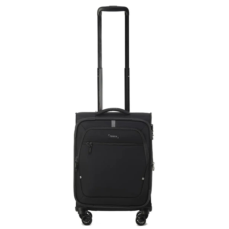 Tosca Luna-Lite 52 cm Front Opening 4-Wheel Expandable Carry-on Suitcase - Black / Grey