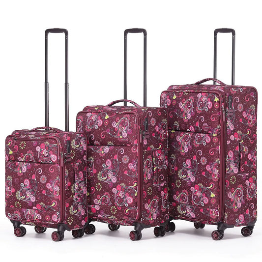 Tosca SO LITE  4-Wheel Expandable Suitcase Set of 3 - Wine Paisley (Carry-on, Medium and Large)