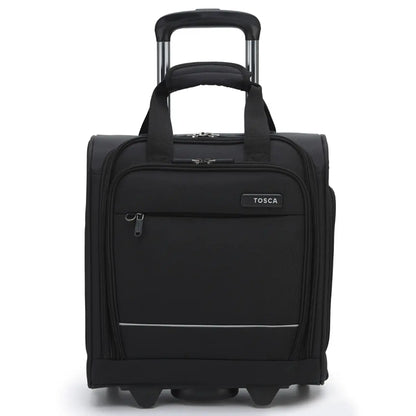 Push button, retractable handle and double carry handles