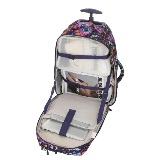 Tosca Paisley Wheel Backpack Roomy Comnpartment