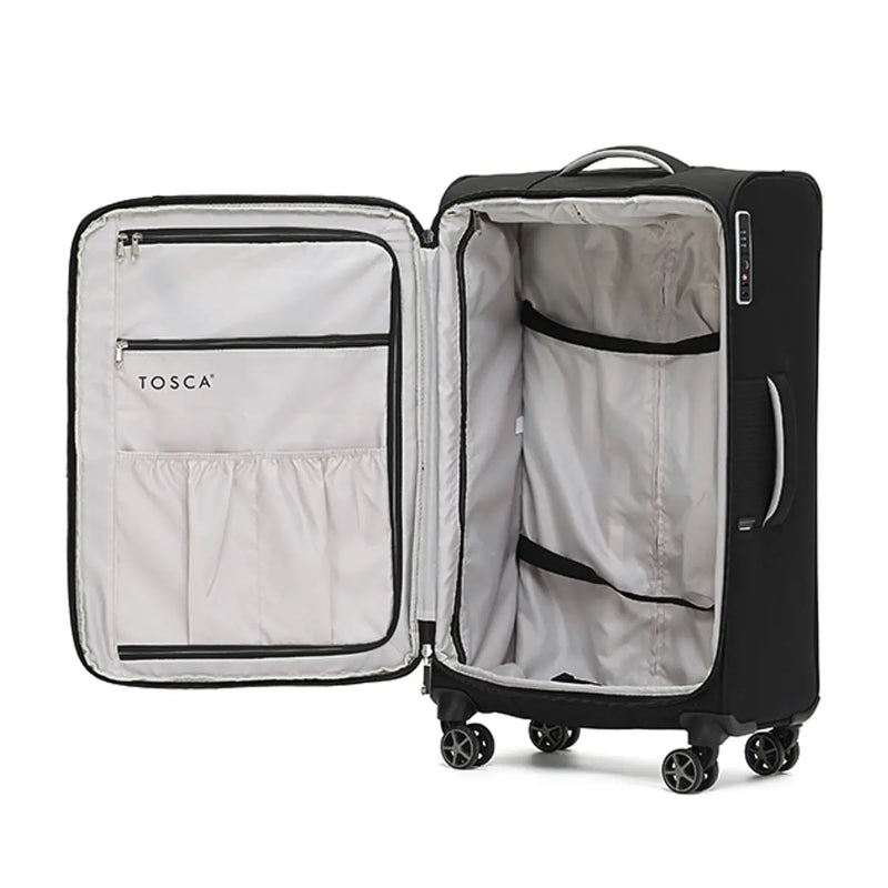 Fully lined with cargo straps and pockets