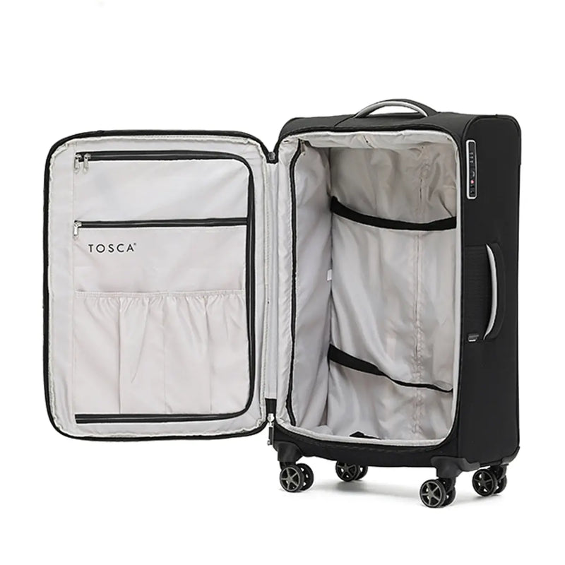 Fully lined with cargo straps and pockets