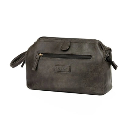 Tosca Vegan Leather Toiletry Wash Bag - Ash Black
