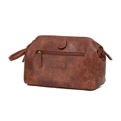 Tosca Vegan Leather Toiletry Wash Bag - Brown