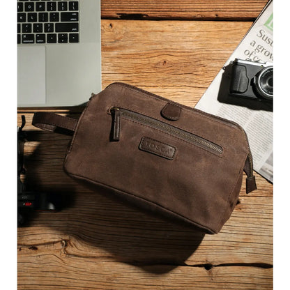 Tosca Waxed Canvas Toiletry Wash Bag - Brown
