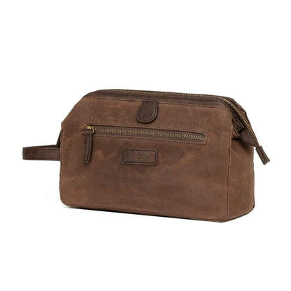 Tosca Waxed Canvas Toiletry Wash Bag - Brown
