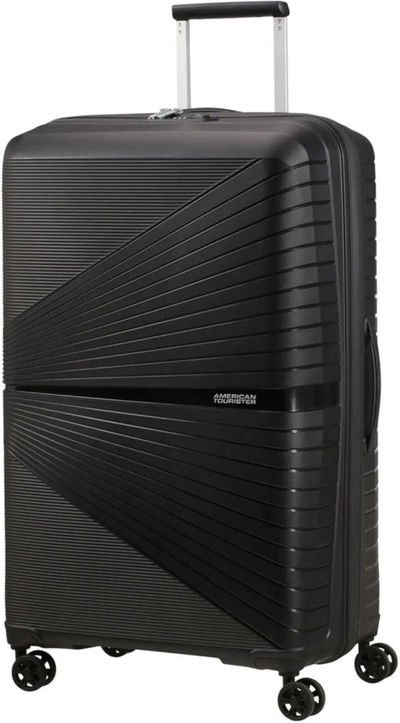 tu-american-tourister-airconic-77-cm-large-4-wheel-hard-suitcase-onyx-black front view for size comparison