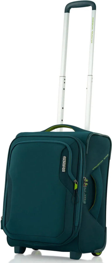 tu-american-tourister-applite-5-50-cm-upright-carry-on-suitcase-varsity-green front view for size comparison