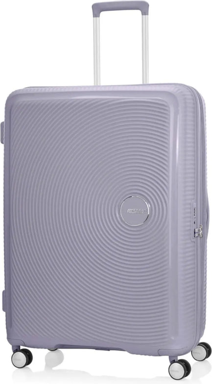 tu-american-tourister-curio-2-80-cm-expandable-spinner-suitcase-hushed-orchid-gl front view for size comparison