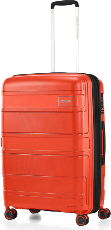 tu-american-tourister-light-max-69-cm-expandable-spinner-suitcase-flame-orange front view for size comparison
