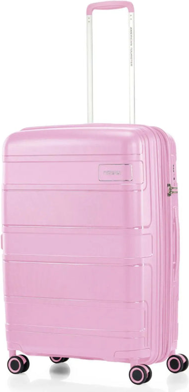 tu-american-tourister-light-max-69-cm-expandable-spinner-suitcase-fresh-pink front view for size comparison