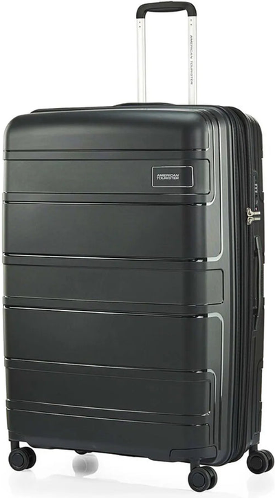 tu-american-tourister-light-max-82-cm-expandable-spinner-suitcase-black front view for size comparison