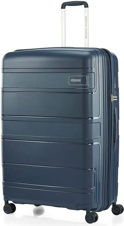 tu-american-tourister-light-max-82-cm-expandable-spinner-suitcase-navy front view for size comparison