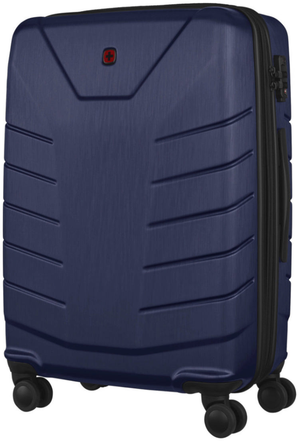 Wenger Pegasus 66 cm Expandable 4-Wheel Suitcase, in blue packshot standing upright on white
