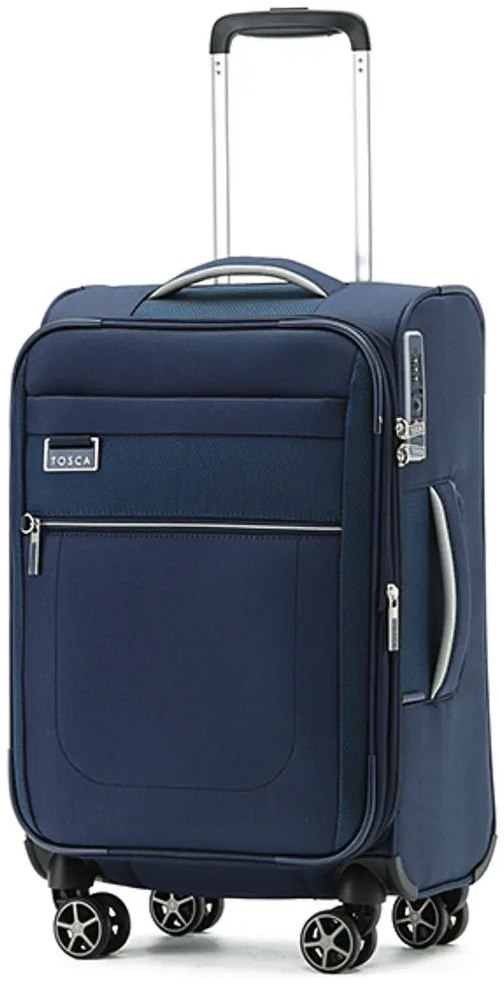 Tosca Vega 55 cm 4-Wheel Carry-on Spinner Suitcase, in navy packshot standing upright on white