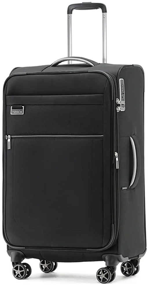 Tosca Vega 70 cm 4-Wheel Spinner Suitcase, in black packshot standing upright on white