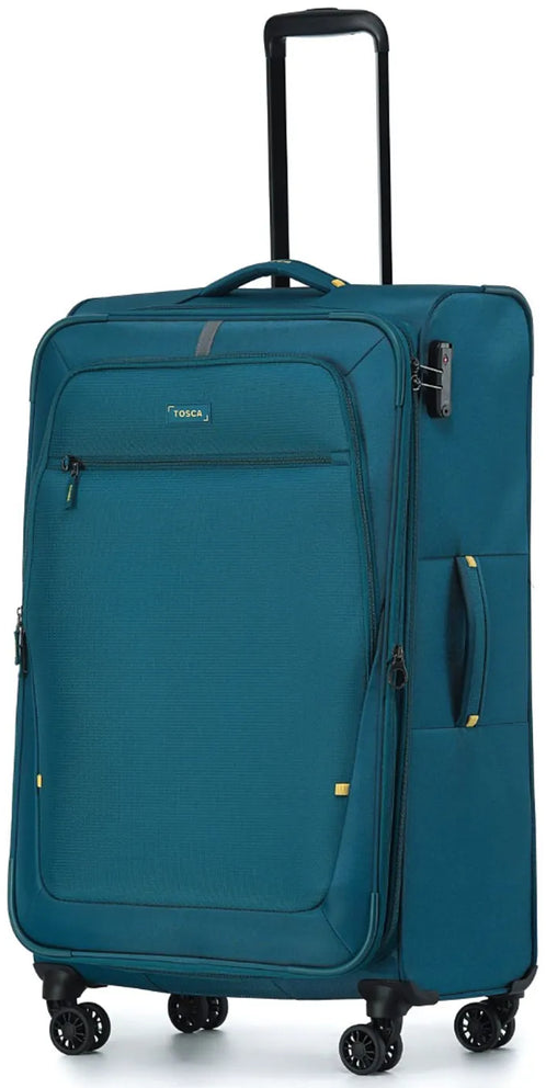 Tosca Luna-Lite 77 cm 4-Wheel Expandable Suitcase, in teal / lime packshot standing upright on white
