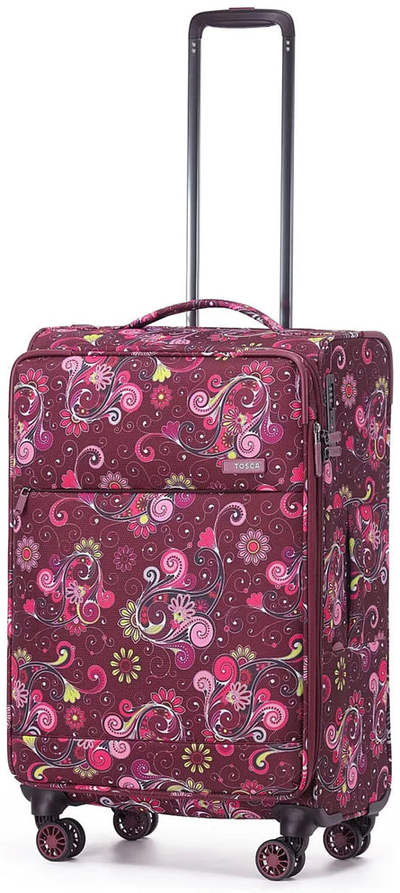Tosca So Lite 67 cm 4-Wheel Expandable Suitcase - Wine Paisley shown to scale