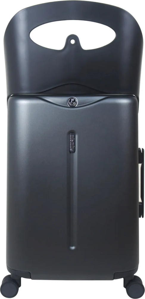 MiaMily Check In 64 cm Midnight Black, front view with seat back raised, trimmed for size comparison