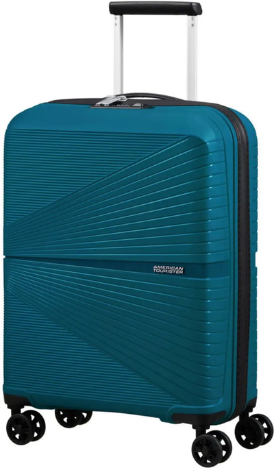 American Tourister Airconic 55 cm 4 Wheel Carry On Suitcase - Deep Ocean front view for size comparison