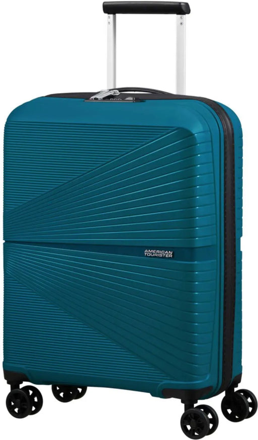 American Tourister Airconic 55 cm 4 Wheel Carry On Suitcase - Deep Ocean front view for size comparison