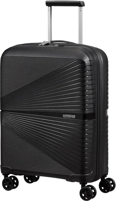 American Tourister Airconic 55 cm 4 Wheel Carry On Suitcase - Onyx Black front view for size comparison