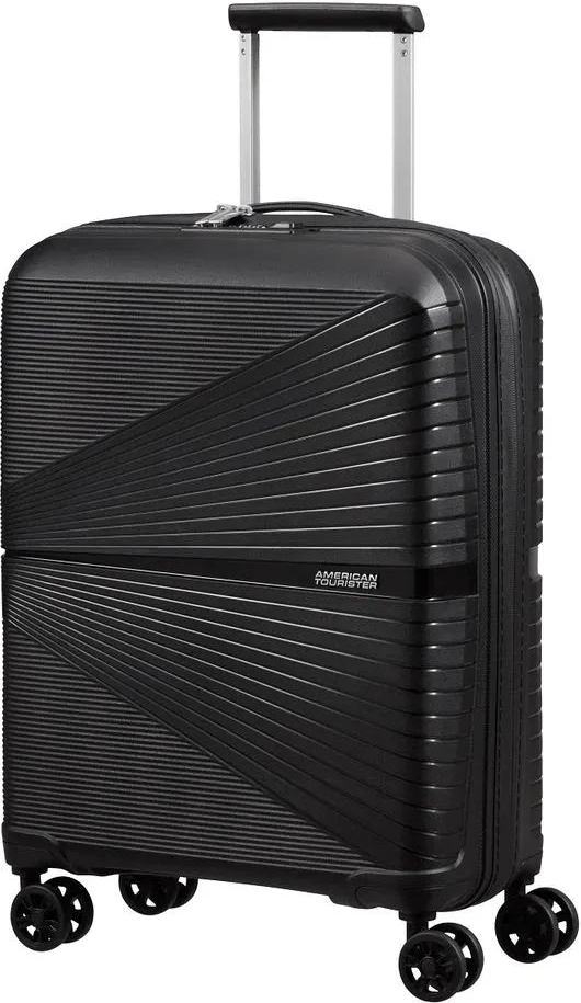 American Tourister Airconic 55 cm 4 Wheel Carry On Suitcase - Onyx Black front view for size comparison