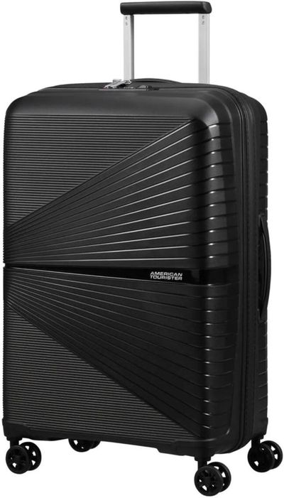 American Tourister Airconic 67 cm Medium 4 Wheel Hard Suitcase - Onyx Black front view for size comparison