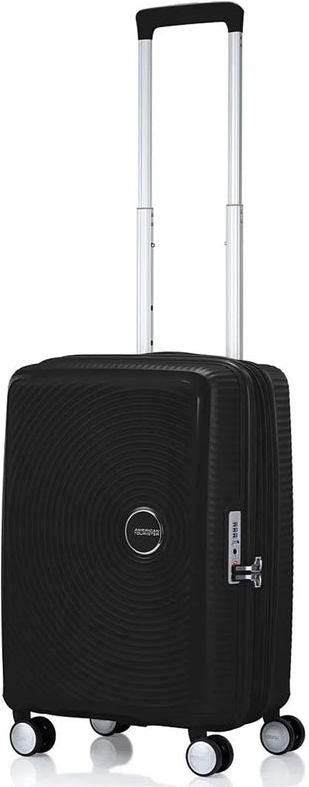 American Tourister Curio 2 - 55 cm Expandable Carry-On Suitcase - Black front view for size comparison