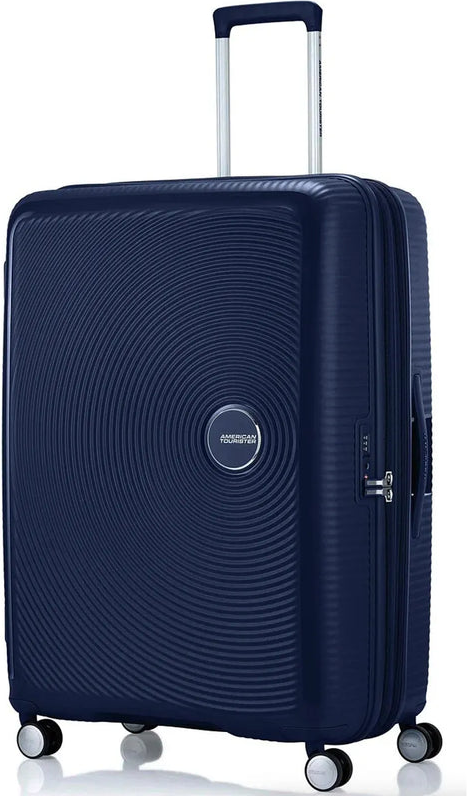 American Tourister Curio 2 - 80 cm Expandable Spinner Suitcase - Arctic Navy front view for size comparison