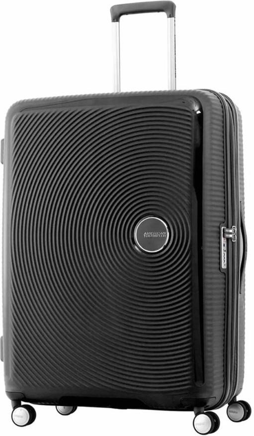 American Tourister Curio 2 - 80 cm Expandable Spinner Suitcase - Black front view for size comparison