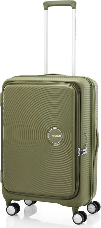 American Tourister Curio Book Opening 68 cm Expandable Spinner Suitcase - Khaki front view for size comparison