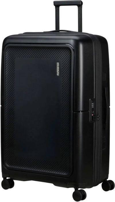 American Tourister Dashpop 77 cm Expandable Spinner Suitcase - True Black front view for size comparison