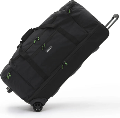 Tosca 85 cm Split Compartment Wheeled Duffle Bag - Black / Lime front view for size comparison