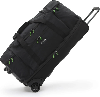 Tosca 70 cm Split Compartment Wheeled Duffle Bag - Black / Lime front view for size comparison