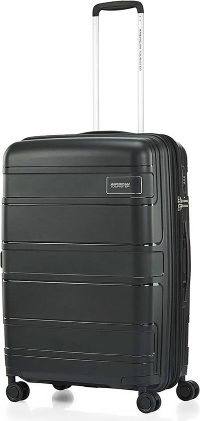 American Tourister Light Max 69 cm Expandable Spinner Suitcase - Black front view for size comparison