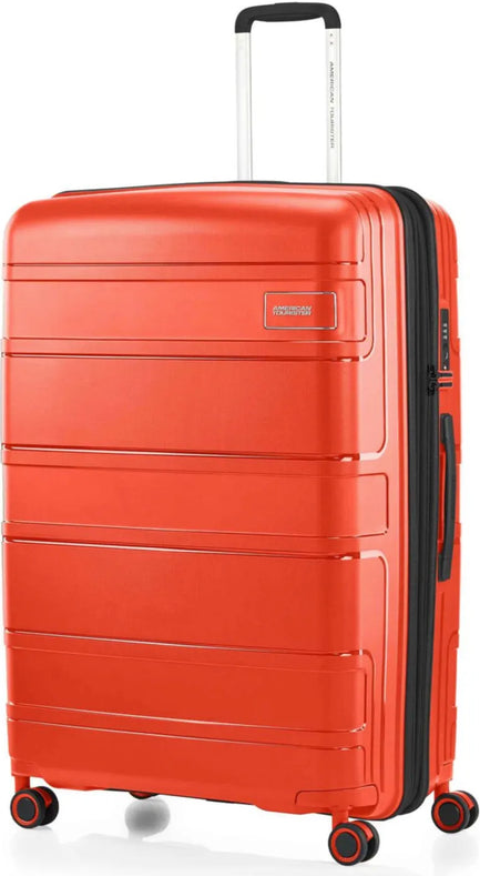 American Tourister Light Max 82 cm Expandable Spinner Suitcase - Flame Orange front view for size comparison
