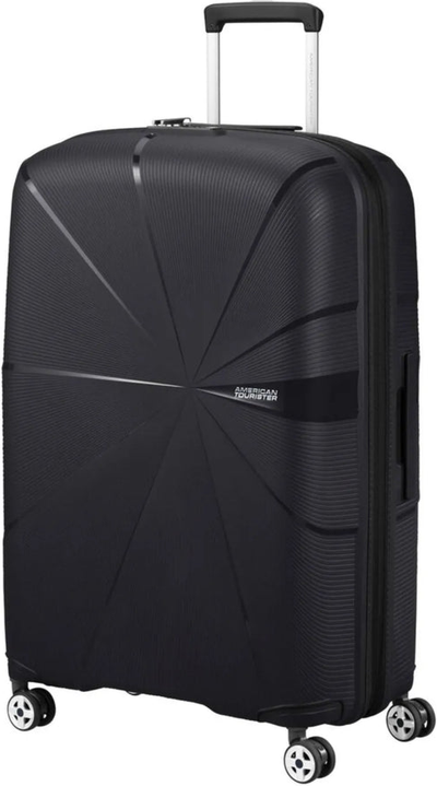 American Tourister Starvibe 77 cm Expandable Spinner Suitcase - Black front view for size comparison