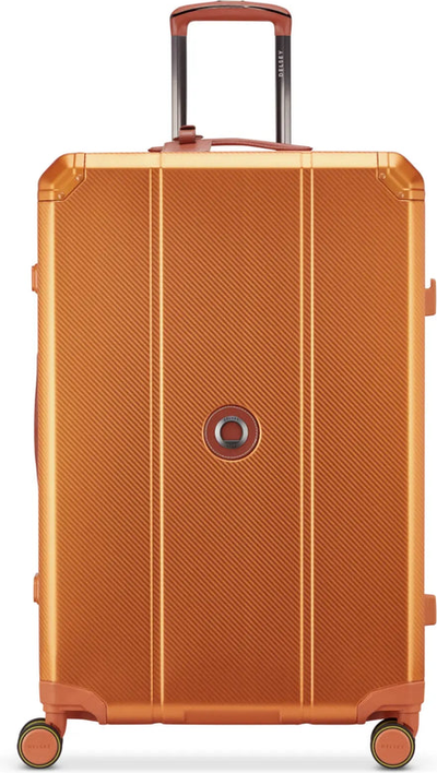 Delsey Alu'r 76 cm Aluminium Zipperless 4-Wheel Suitcase - Orange shown to scale