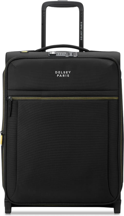Delsey Brochant 3 - 55 cm Slim 2-Wheel Expandable Carry-on Suitcase - Deep Black front view for size comparison