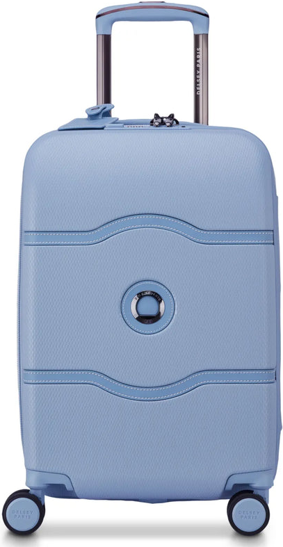 Delsey Chatelet Air 2.0 - 55 cm 4-Wheel Expandable Cabin Suitcase - Light Blue (Limited Edition) front view for size comparison