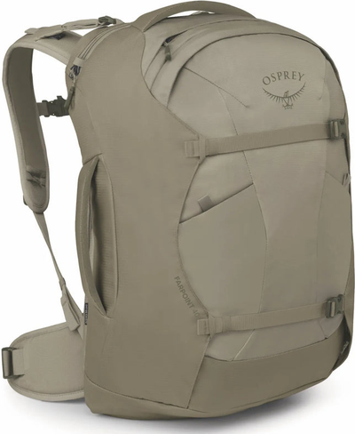 Osprey Farpoint 40L Travel Pack - Sawdust Tan shown to scale