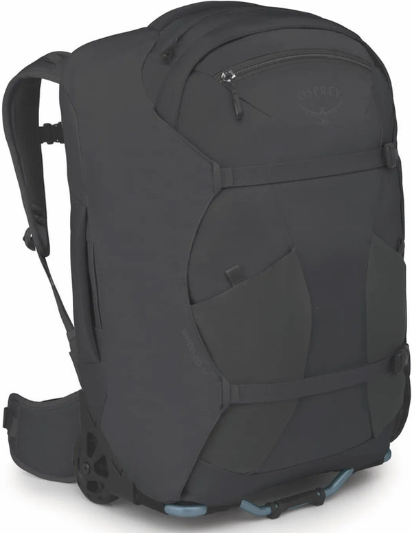 Osprey Farpoint Fairview 36L Carry-On Wheeled Travel Pack - Black front view for size comparison