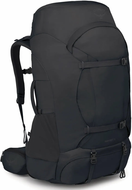 Osprey Farpoint Trek 70L Men's Travel Backpack - Black front view for size comparison