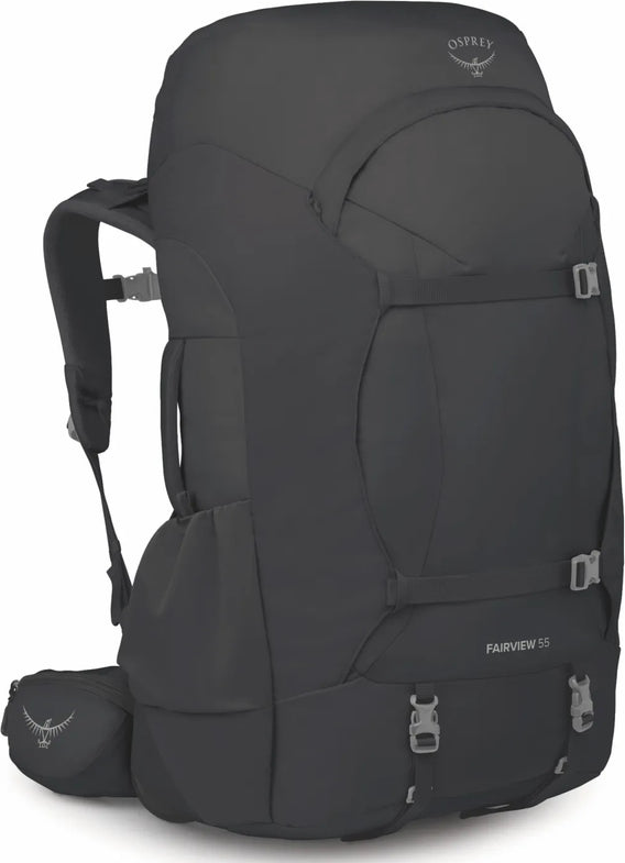 Osprey Farview Trek 55L Women's Travel Backpack - Black front view for size comparison