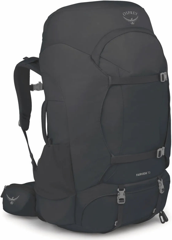 Osprey Farview Trek 70L Women's Travel Backpack - Black front view for size comparison