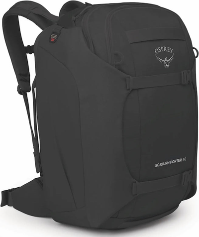 Osprey Sojourn Porter 45L Travel Pack - Black front view for size comparison
