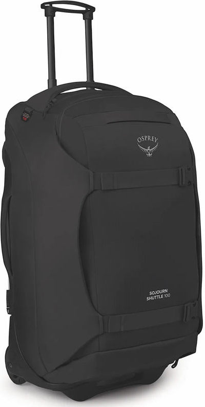 Osprey Sojourn Shuttle 100L Wheeled Duffel - Black front view for size comparison