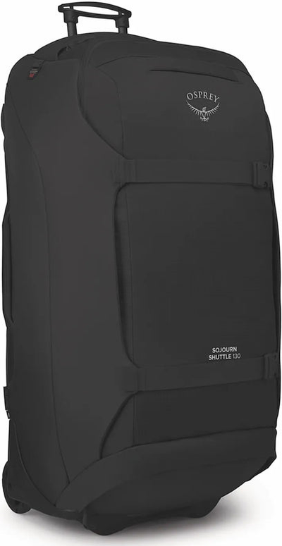 Osprey Sojourn Shuttle 130L Wheeled Duffel - Black front view for size comparison